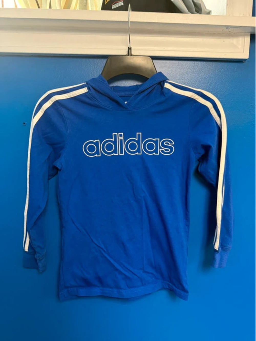 Adidas Youth Boys Blue 3-Stripes Long Sleeve Hoodie Shirt 7